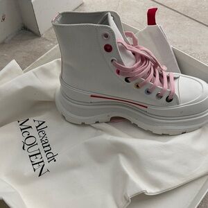 Alexander McQueen White and Pink High-Top Sneakers